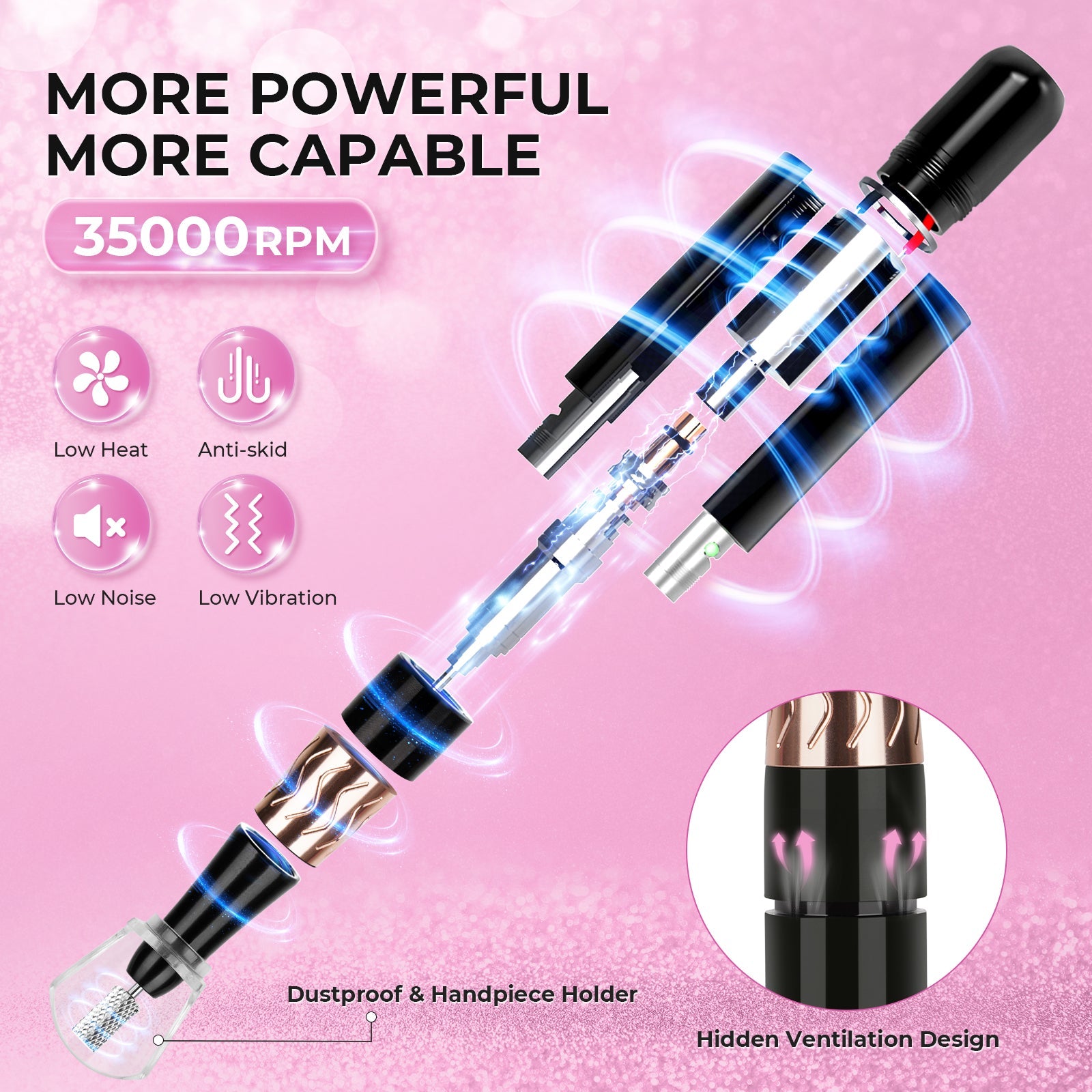 Wand™ Lite Nail Drill - Pink Diamond - 35,000 RPM Rechargeable
