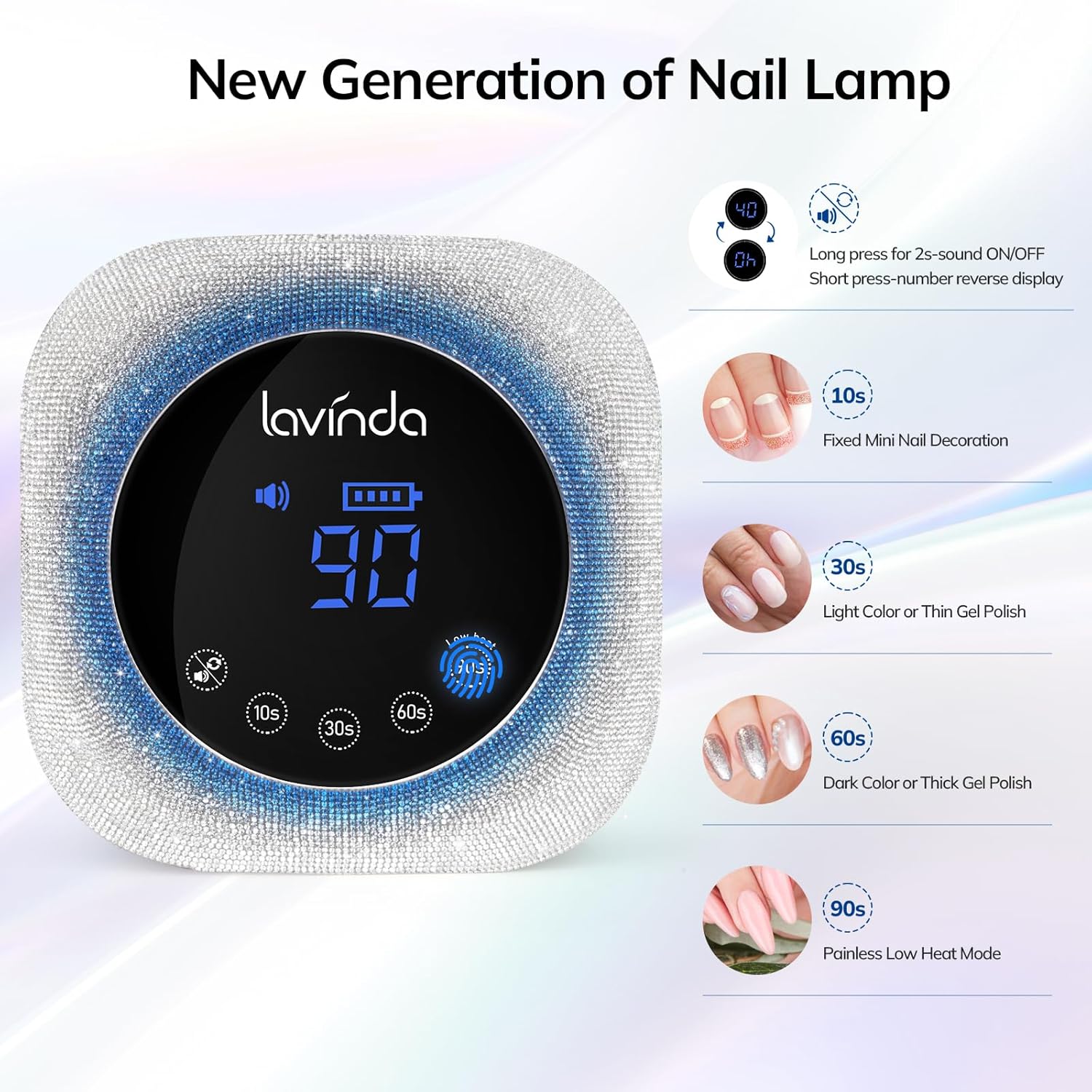Crown™ Bling Nail Lamp - Gradient Blue - 54W Rechargeable UV/LED