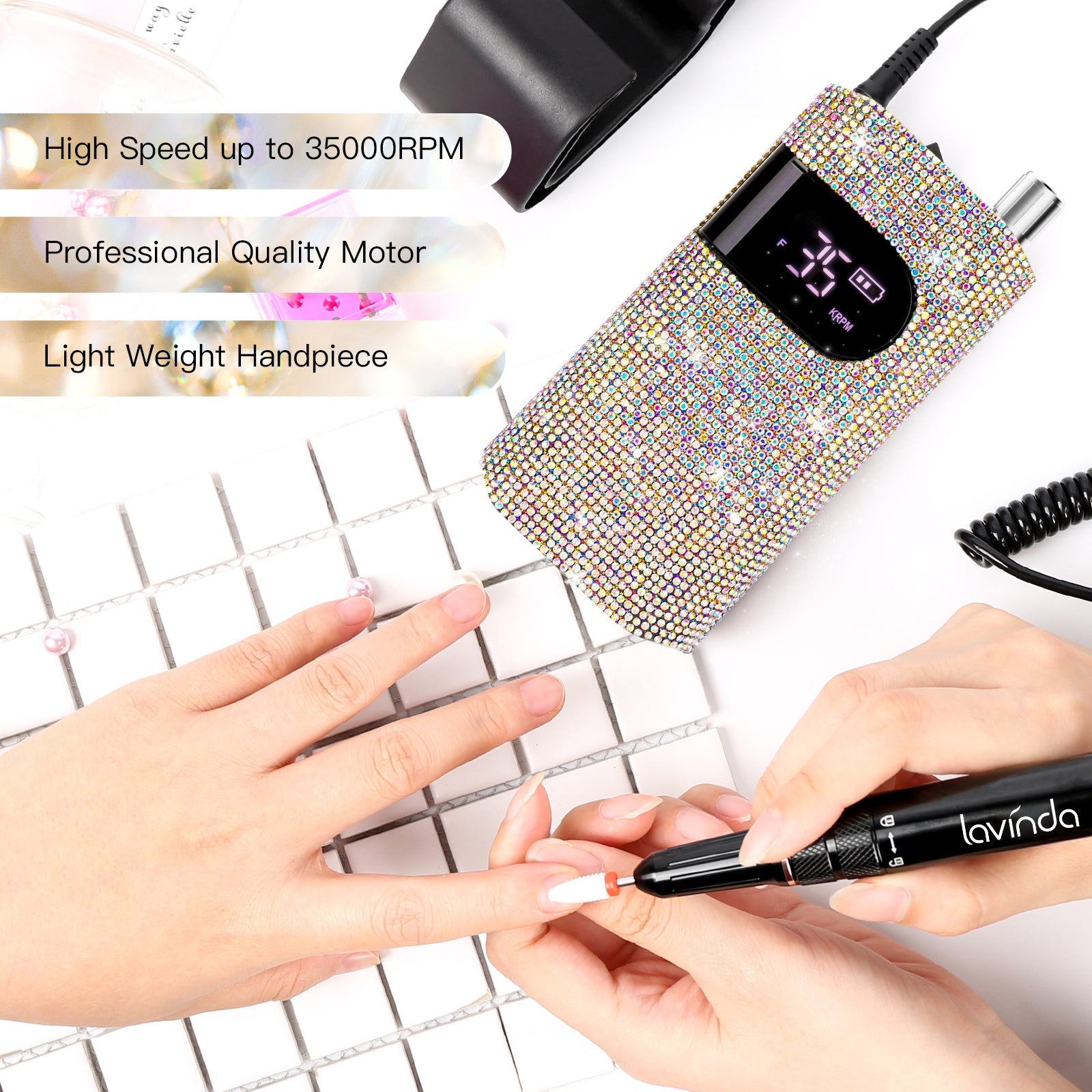 Wand™ Bling Nail Drill - Crystal Diamond - 35,000 RPM Rechargeable