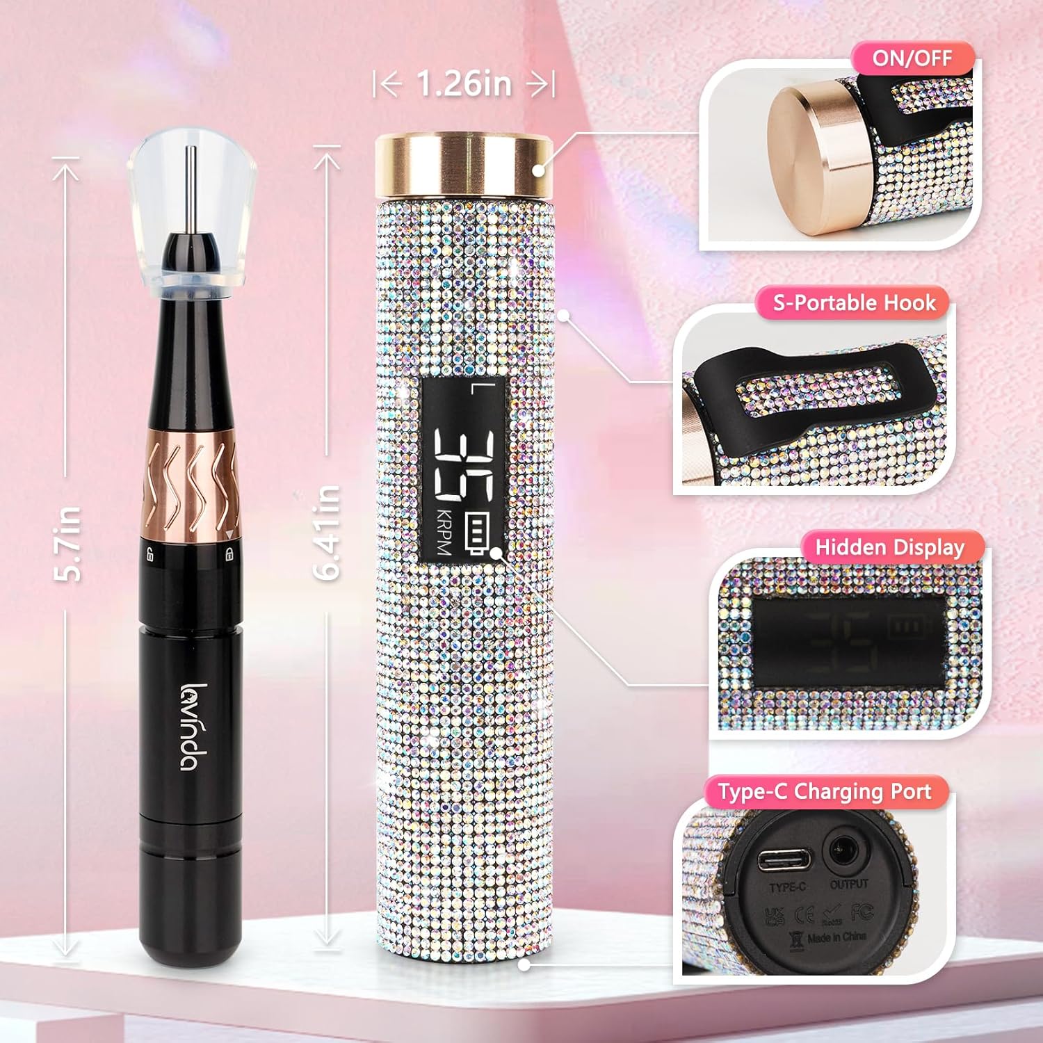 Crown™ Nail Lamp & Wand™ Lite Drill Bundle - Crystal Diamond