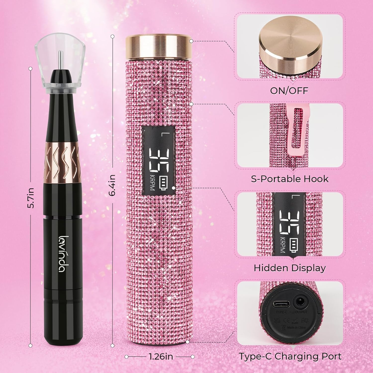 Crown™ Nail Lamp & Wand™ Lite Drill Bundle - Pink Diamond
