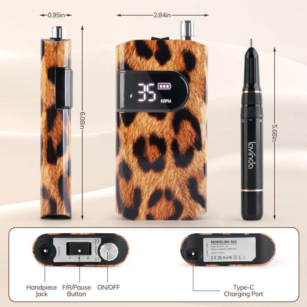 Wand™ Nail Drill - Leopard Print - 35,000 RPM Rechargeable