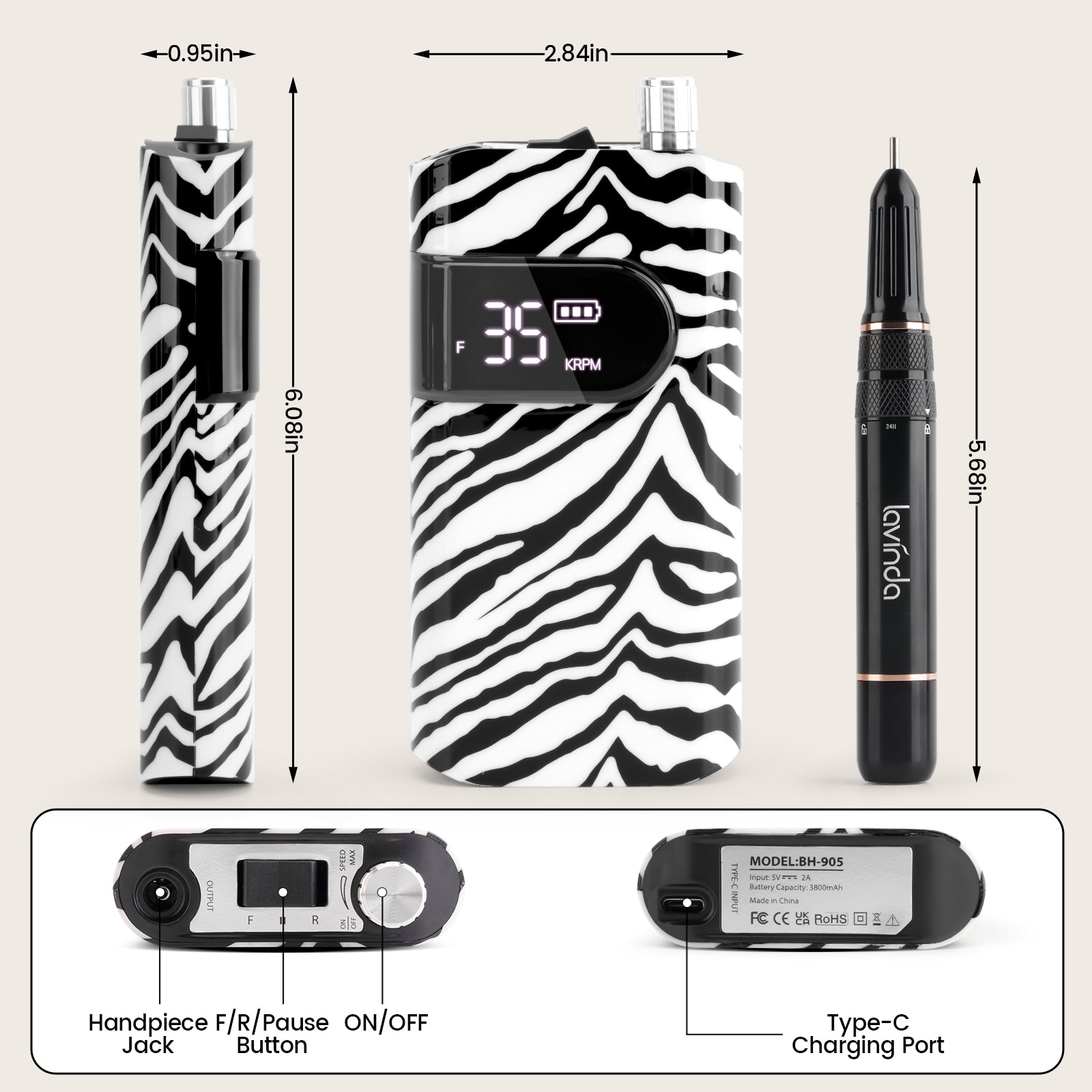 Zebra Print Complete Set – Nail Lamp, Nail Drill & Bit Holder