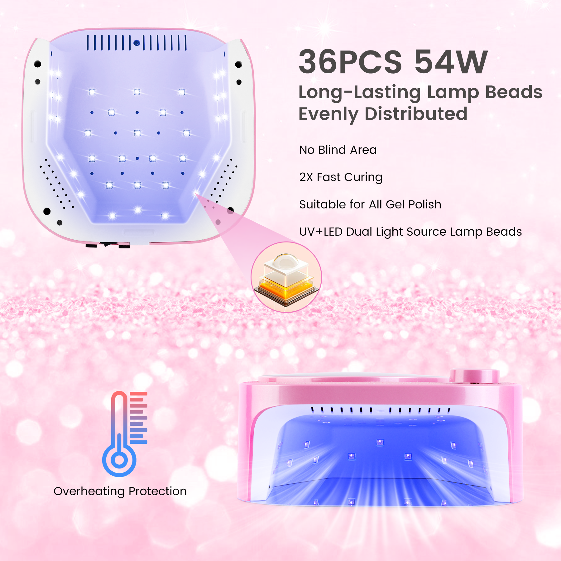 Crown™ V2 Bling Nail Lamp - Pink - 54W Rechargeable UV/LED
