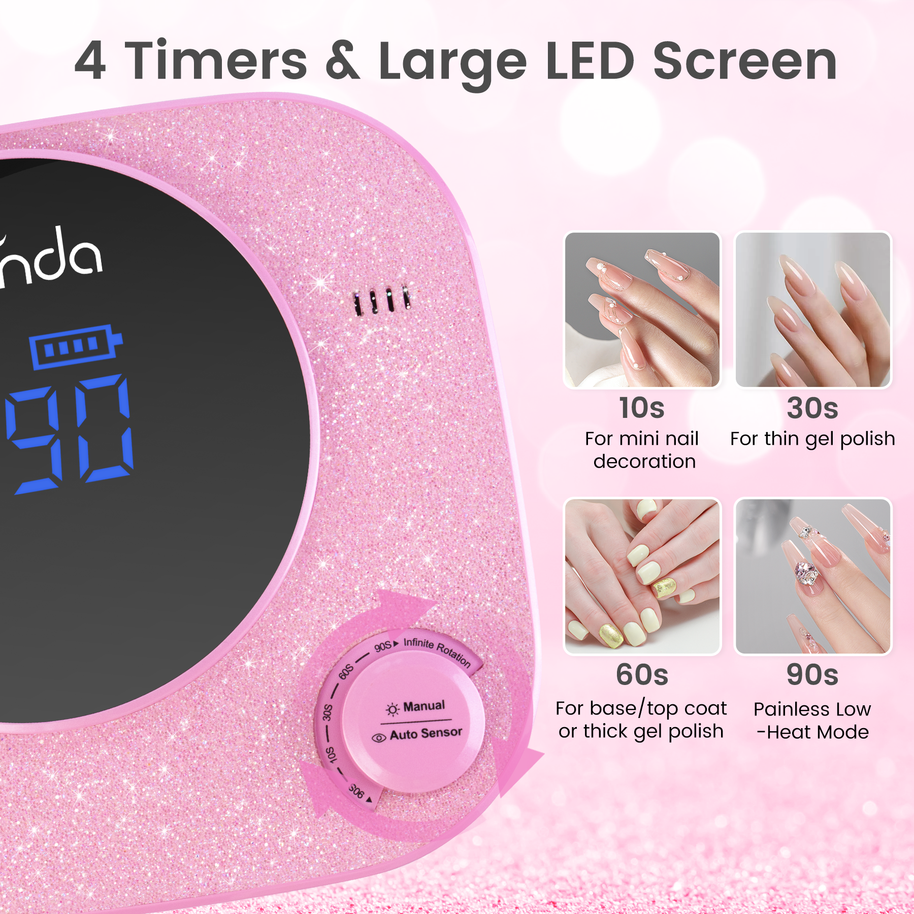 Crown™ V2 Bling Nail Lamp - Pink - 54W Rechargeable UV/LED