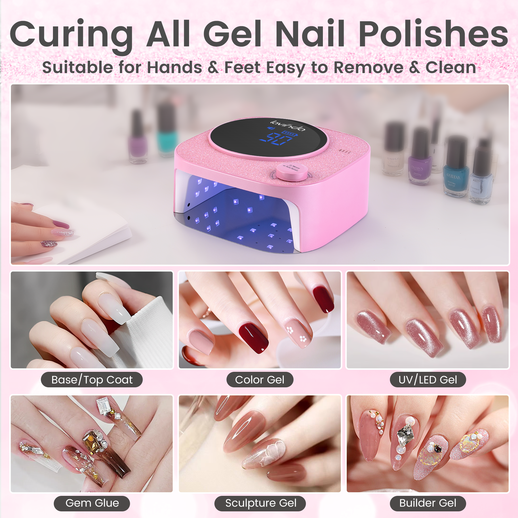 Crown™ V2 Bling Nail Lamp - Pink - 54W Rechargeable UV/LED