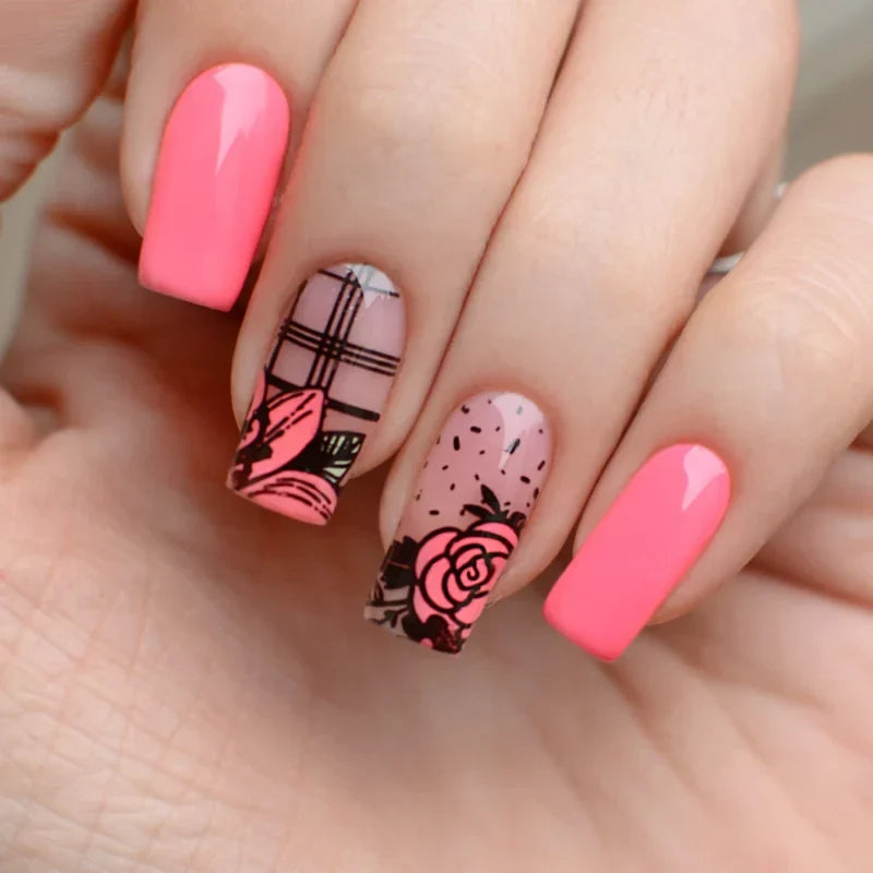 Pink Mask - Stamping Plate Flower Garden #28